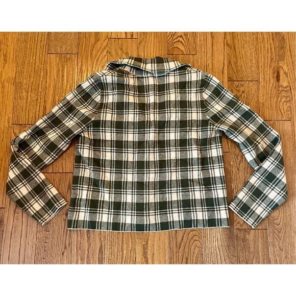 Cynthia Rowley green plaid cropped collared cardigan M - Picture 8 of 8